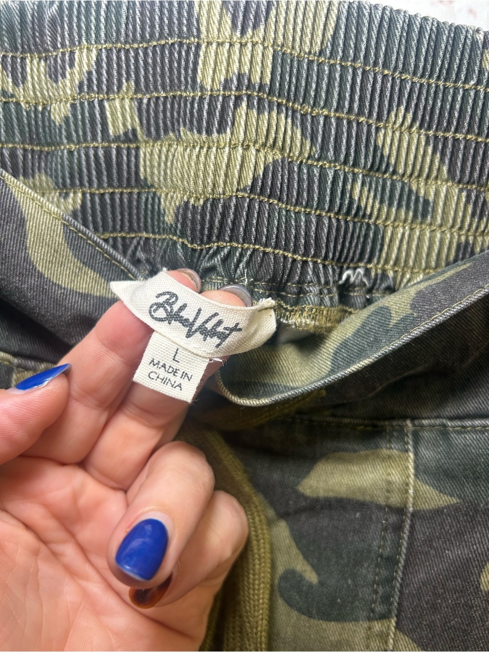 Blue Velvet Camo Wide Leg Boho Palazzo Drawstring Utility Cargo Pants Sz Large - Picture 5 of 7